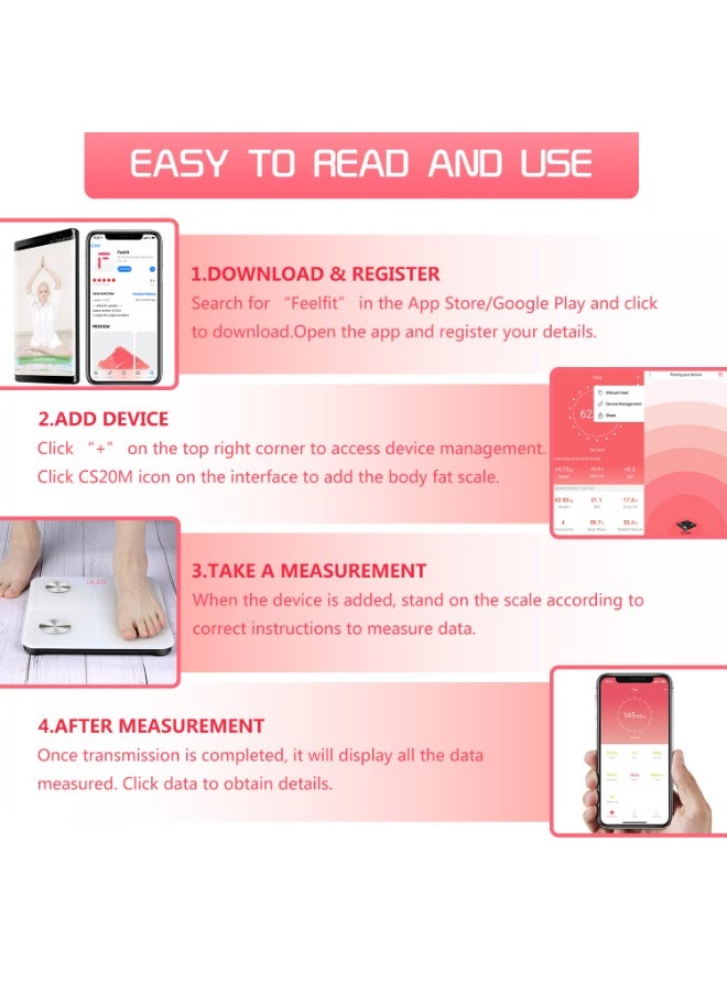 ميزان ذكي لدهون الجسم حمام رقمي، بلوتوث تطبيق تحليل BMI العضلات عمر الجسم دقة عالية تتبع اللياقة (أبيض) - Image 3