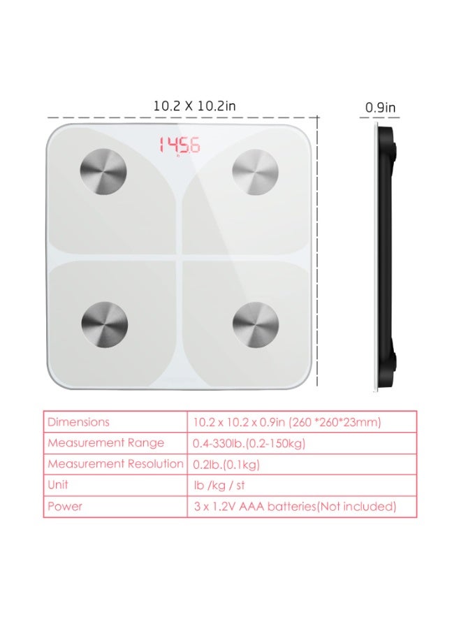ميزان ذكي لدهون الجسم حمام رقمي، بلوتوث تطبيق تحليل BMI العضلات عمر الجسم دقة عالية تتبع اللياقة (أبيض) - Image 4