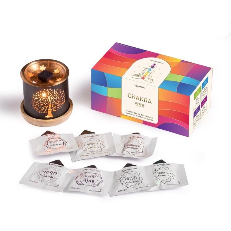 7 Chakra Incense Brick Gift Set by Aromafume 14 Bricks Tree of Life Exotic Burner Smokeless Incense Set for Chakra Balance Yoga Meditation Gifts Incense Kit for Plexus Root More