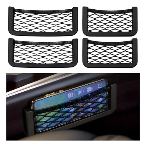 Ohleats 4 PCS Car Pocket Phone Nets Purse Phone Holder Mesh Storage Bag with Double Sided Tape Stick on Organizer Seat Side Back Automotive Storage Net Bag Car Accessories - Image 1