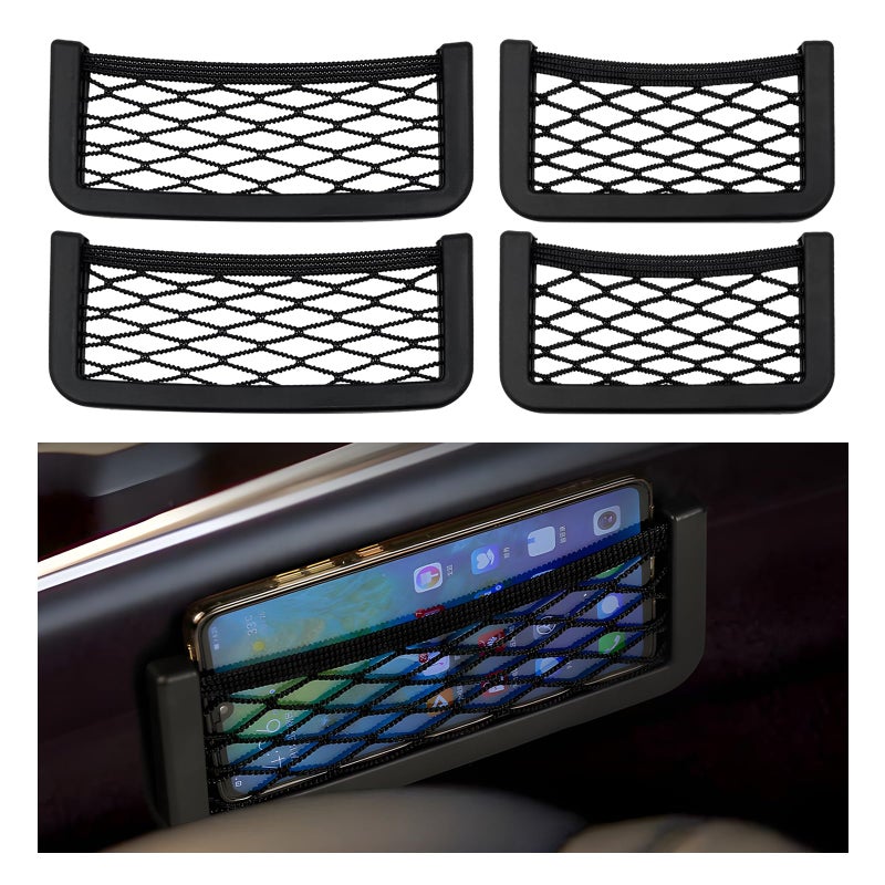 Ohleats 4 PCS Car Pocket Phone Nets Purse Phone Holder Mesh Storage Bag with Double Sided Tape Stick on Organizer Seat Side Back Automotive Storage Net Bag Car Accessories - Image 3