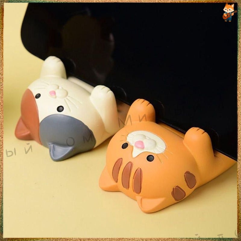 White Striped Cat Phone and Tablet Holder, Compact Desk Ornament - Image 4