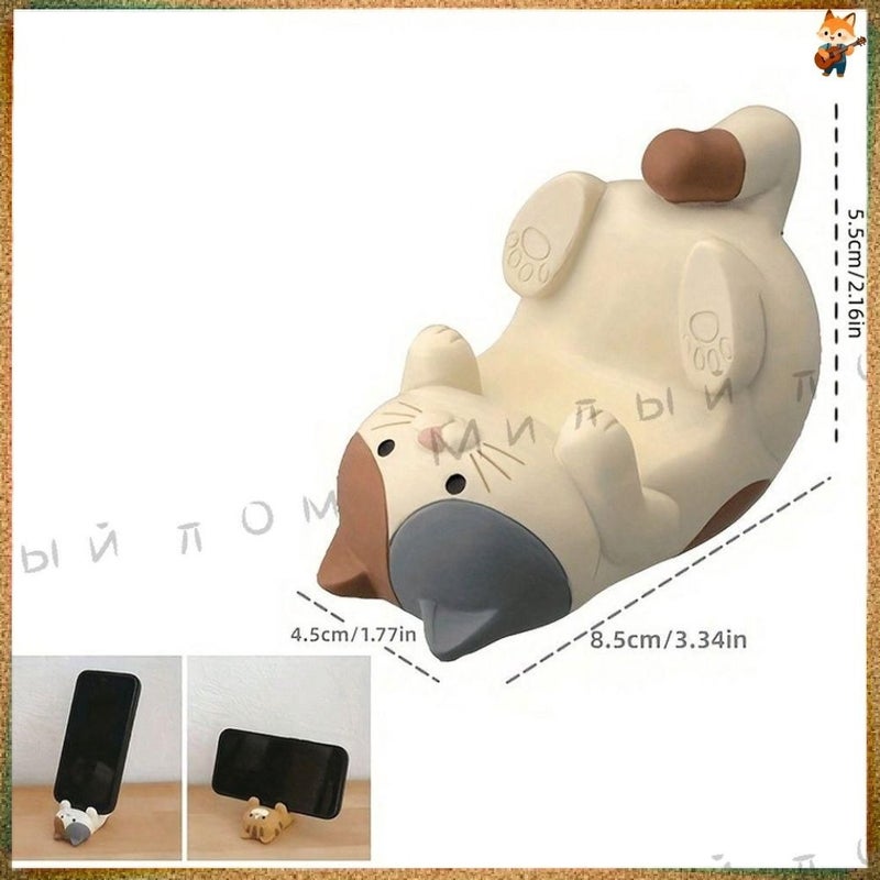 White Striped Cat Phone and Tablet Holder, Compact Desk Ornament - Image 1