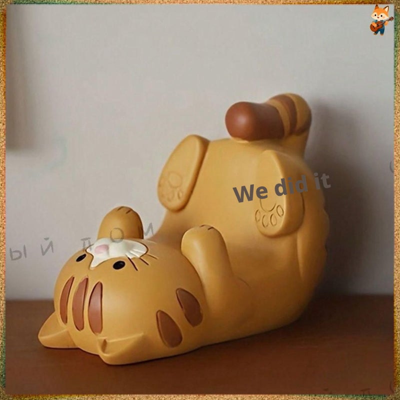 White Striped Cat Phone and Tablet Holder, Compact Desk Ornament - Image 5