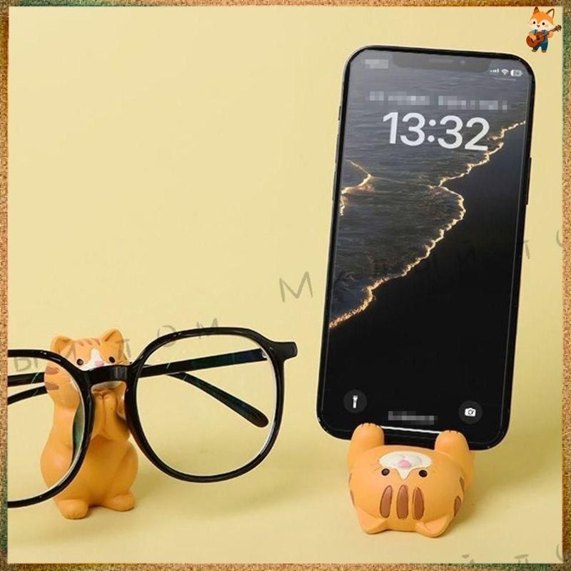 White Striped Cat Phone and Tablet Holder, Compact Desk Ornament - Image 3