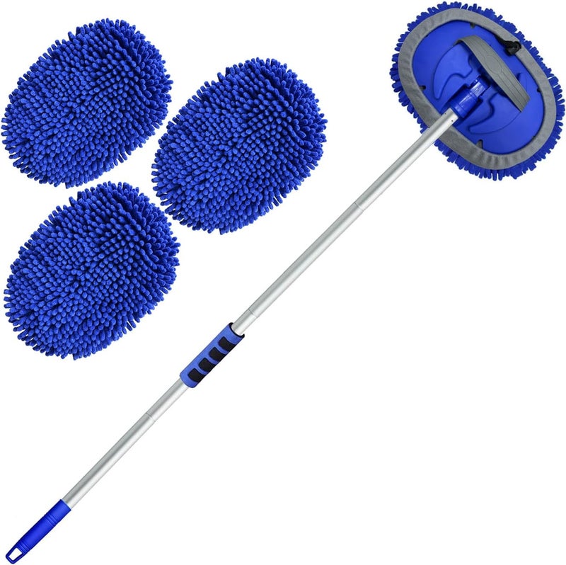 Wontolf 62'' Car Wash Brush with Long Handle Chenille Microfiber Car Wash Mop Kit Mitt Car Washing Brush Cleaning Kits Car Care Kits Scratch-Free Replacement Head Towels for Cars RV Truck Boat - Image 1