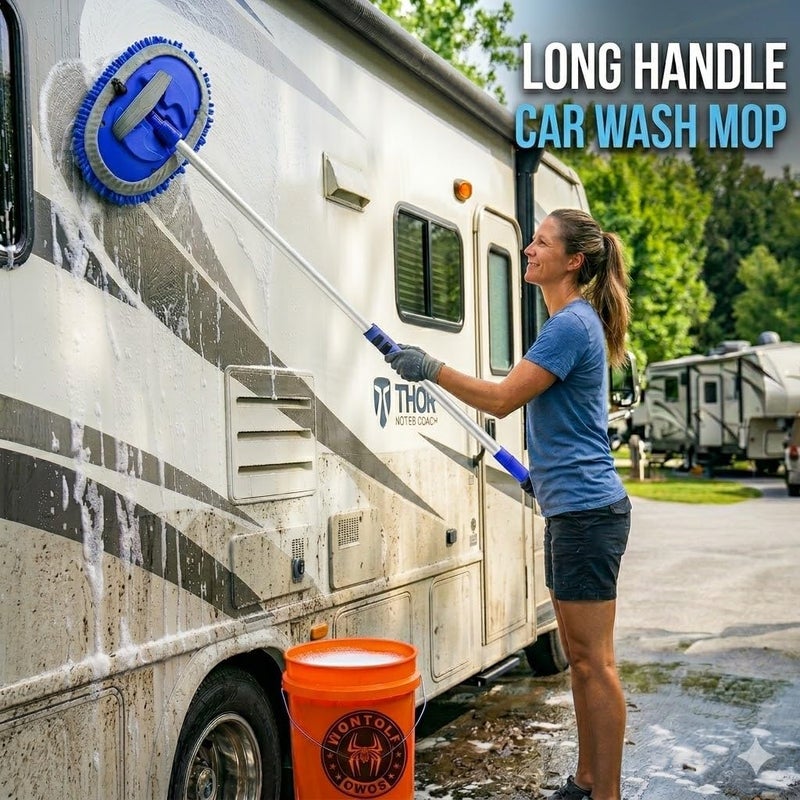 Wontolf 62'' Car Wash Brush with Long Handle Chenille Microfiber Car Wash Mop Kit Mitt Car Washing Brush Cleaning Kits Car Care Kits Scratch-Free Replacement Head Towels for Cars RV Truck Boat - Image 4