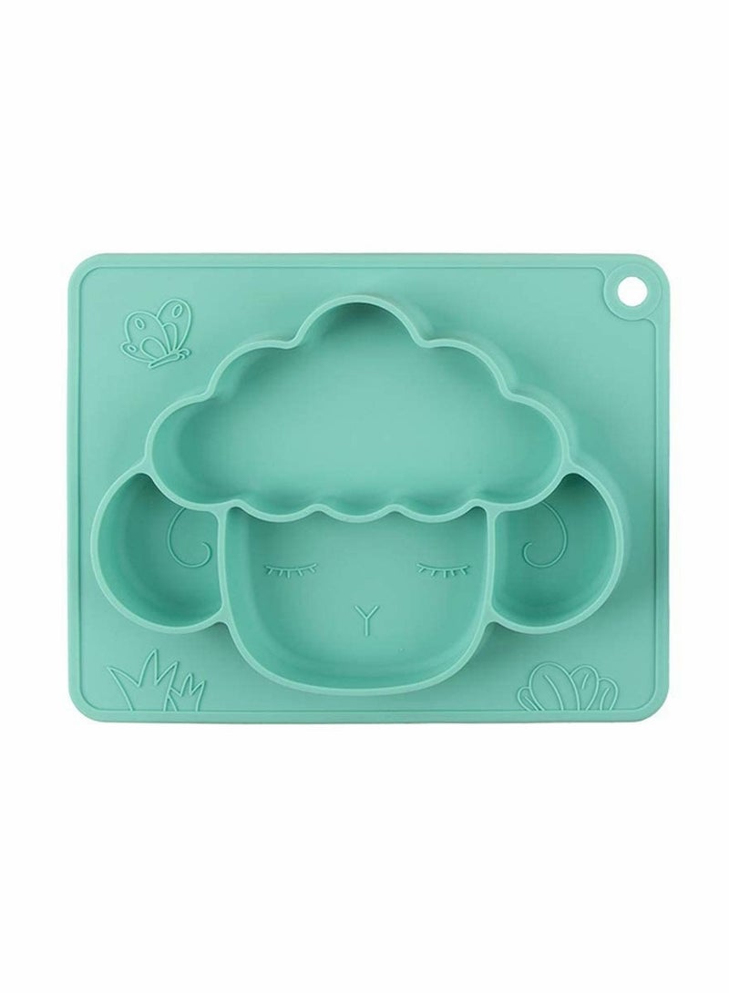 Excefore Silicone Divided Toddler Plates - Anti-Fall Eating Bowl Baby Cartoon Complementary Food Non-Slip Fun Lamb Shape Plate with Built-in Placemat for Toddlers (Green) - Image 1