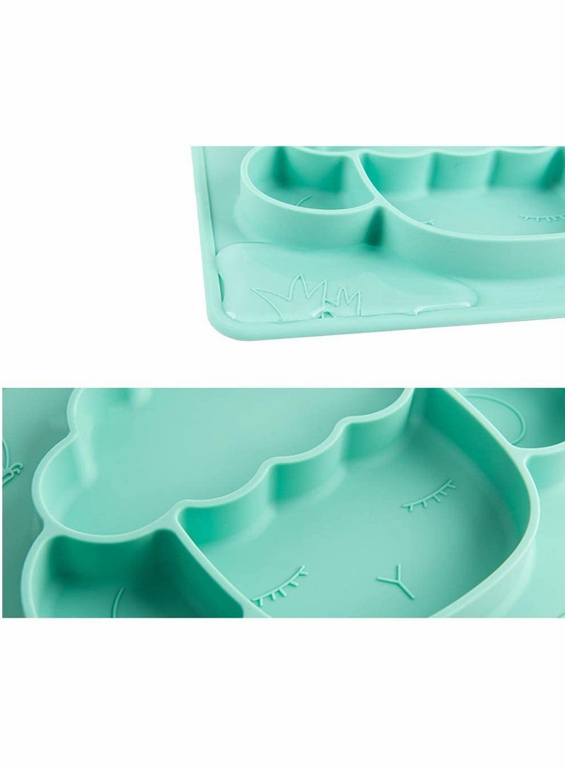 Excefore Silicone Divided Toddler Plates - Anti-Fall Eating Bowl Baby Cartoon Complementary Food Non-Slip Fun Lamb Shape Plate with Built-in Placemat for Toddlers (Green) - Image 3