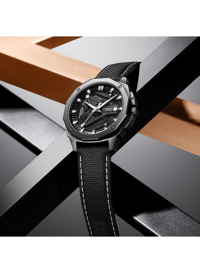 Rossini Men's Medal Series Automatic Mechanical Watch, Black Dial, Birthday Gift For Boyfriend, Chinese Brand Fashion Timepiece Sj5210057 - Image 1