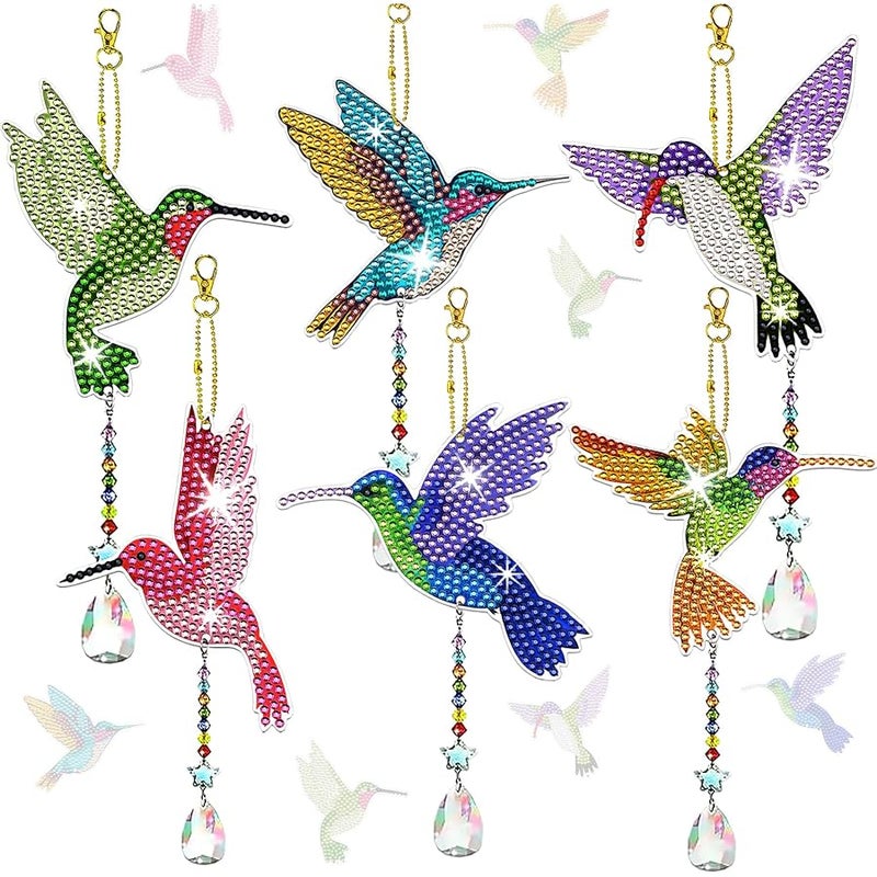JeCuiK 6 Pcs Diamond Painting Wind Chimes Rhinestone Hummingbird Diamond Art Suncatcher Double Sided 5D DIY Diamond Painting Kits for Adults Christmas Ornament Best Gifts for Mom - Image 1