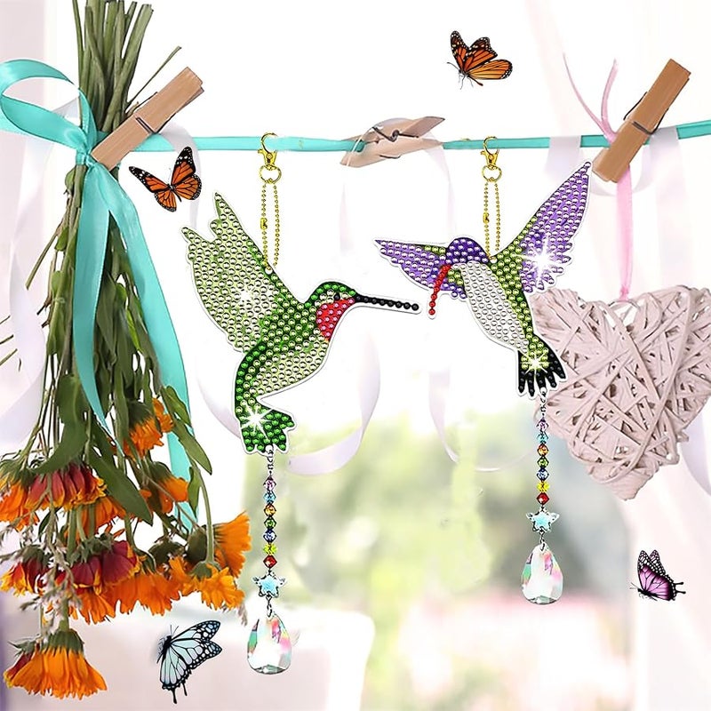 JeCuiK 6 Pcs Diamond Painting Wind Chimes Rhinestone Hummingbird Diamond Art Suncatcher Double Sided 5D DIY Diamond Painting Kits for Adults Christmas Ornament Best Gifts for Mom - Image 4