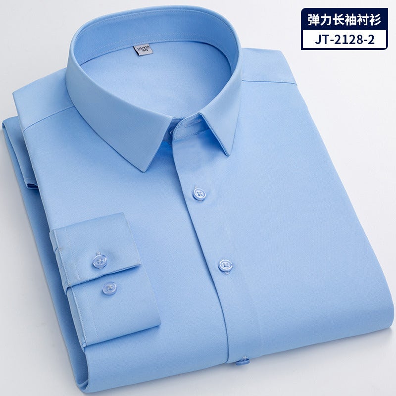 No-iron trace-free stretch bamboo fiber men's shirt long-sleeved new solid color business professional overalls work shirt JT-2128-2 39 - Image 1