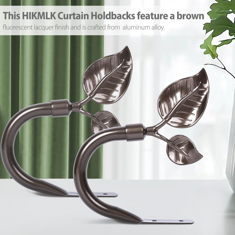 HIKMLK Leaf Shaped Curtain Holdbacks 2pcs, Handmade Metal Curtain Side Holders for Wall, Antique Brass Curtain Tieback Hook Pull Backs for Drapes Window Home Decoration (Fluorescent Brown) - Image 4