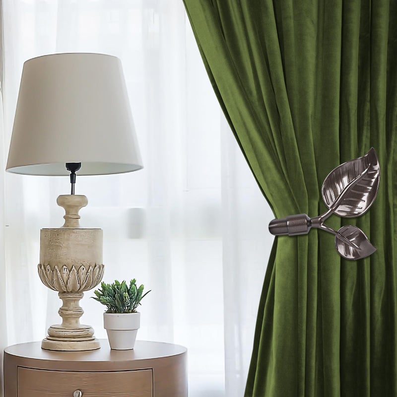HIKMLK Leaf Shaped Curtain Holdbacks 2pcs, Handmade Metal Curtain Side Holders for Wall, Antique Brass Curtain Tieback Hook Pull Backs for Drapes Window Home Decoration (Fluorescent Brown) - Image 5