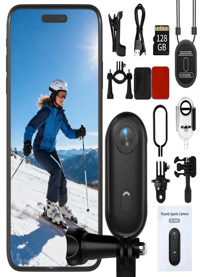 NUISK 4K Thumb Action Camera | 128G Sports Camera for POV Photoshooting: Waterproof Sports Camera The Size of a Thumb Suitable for Running Cycling Swimming Hiking Adventure Etc (Black) - Image 1