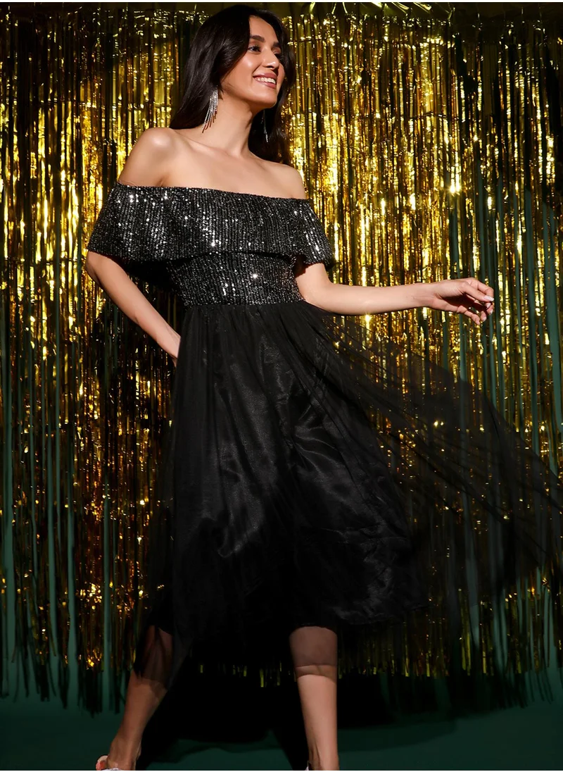 PINACOLADA Women's Midnight Black Sequin Block Dress