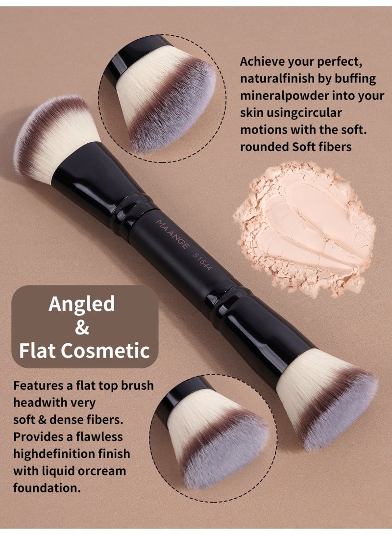 MAANGE مجموعة فرش مكياج مزدوجة الطرف مكونة من 4 قطع – فرش الأساس، التظليل، أحمر الخدود وظلال العيون – مناسبة للسفر وجاهزة كهدية، أسود - Image 2