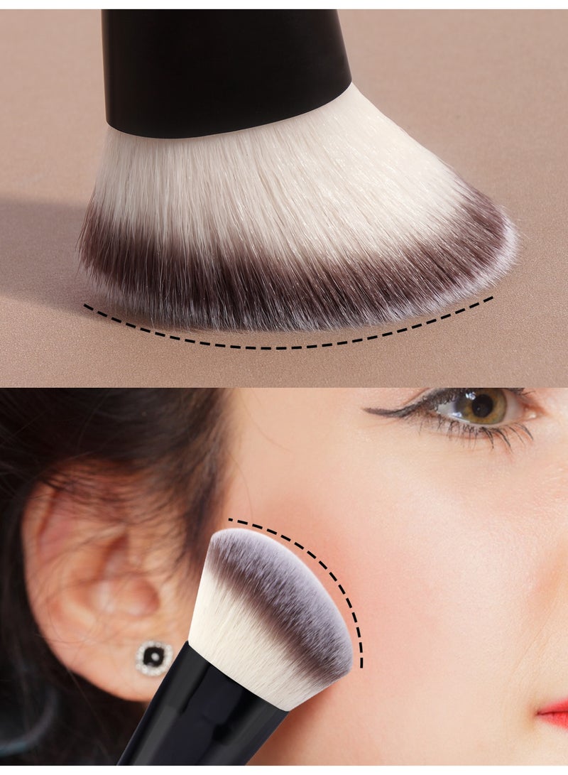 MAANGE مجموعة فرش مكياج مزدوجة الطرف مكونة من 4 قطع – فرش الأساس، التظليل، أحمر الخدود وظلال العيون – مناسبة للسفر وجاهزة كهدية، أسود - Image 3