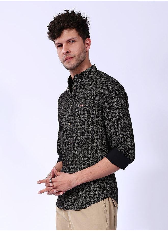 The Indian Garage Co Men Slim Fit Abstract Printed Full Sleeves Mandarin Collar Casual Shirt  - Image 4