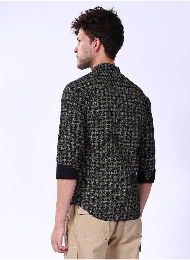 The Indian Garage Co Men Slim Fit Abstract Printed Full Sleeves Mandarin Collar Casual Shirt  - Image 2