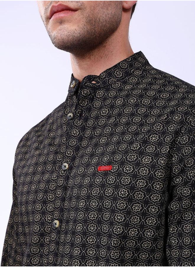 The Indian Garage Co Men Slim Fit Abstract Printed Full Sleeves Mandarin Collar Casual Shirt  - Image 5