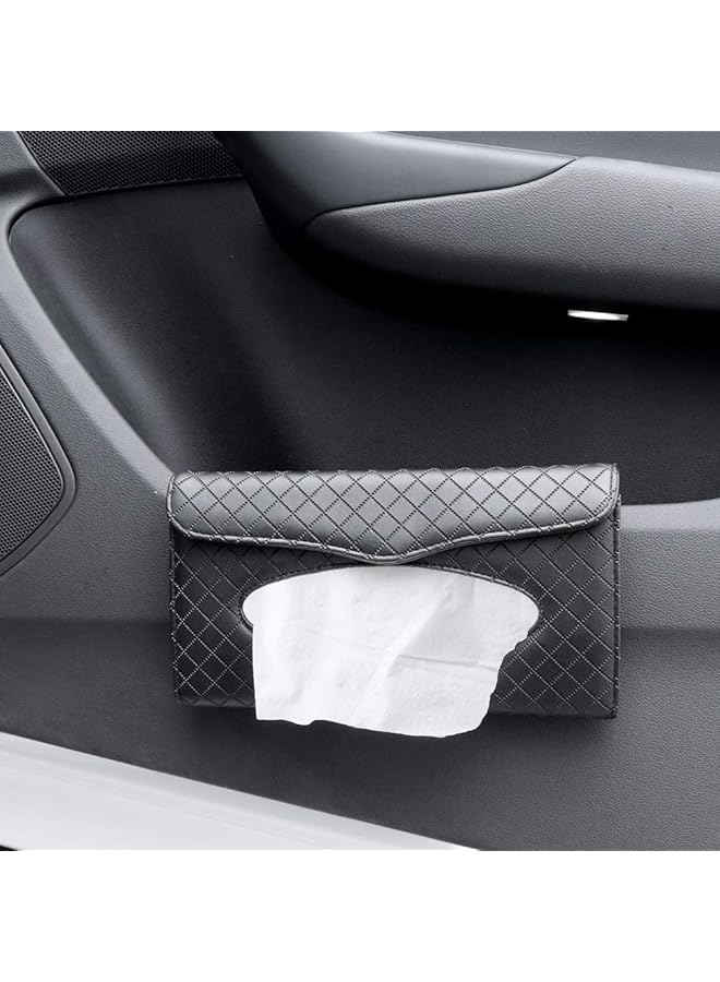 شواي حامل مناديل للسيارة، حامل علبة مناديل فاخرة للسيارة، حامل مناديل للحاجب الشمسي، حامل مناديل معلق لتزيين السيارة والشاحنة، علبة مناديل من الجلد الصناعي للمقعد الخلفي للسيارة مع عبوة إعادة تعبئة واحدة - Image 5