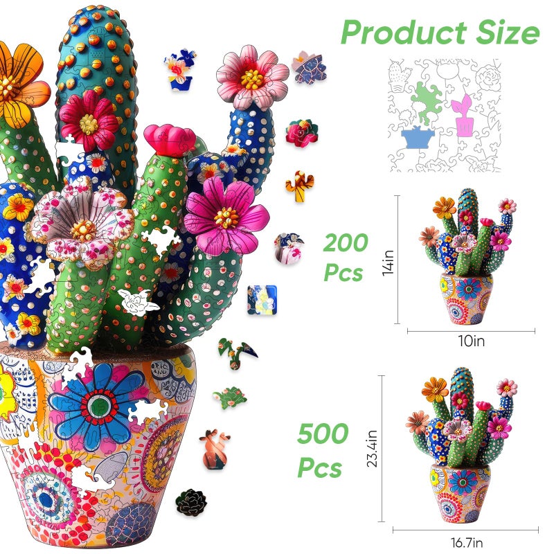 Mys Aurora Puzzles for Adults Cactus Flower Wooden Puzzles, 200 Pieces Unique Shaped Jigsaw Puzzles, FSC Certified Beautiful Birthday Gifts for Kids, Fun Family Game 10'' x 14'' - Image 5