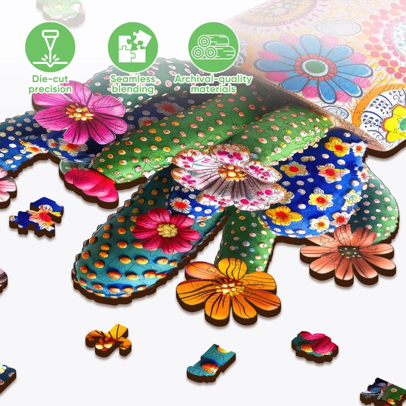 Mys Aurora Puzzles for Adults Cactus Flower Wooden Puzzles, 200 Pieces Unique Shaped Jigsaw Puzzles, FSC Certified Beautiful Birthday Gifts for Kids Friends, Fun Family Game 10''x 14'' - Image 3