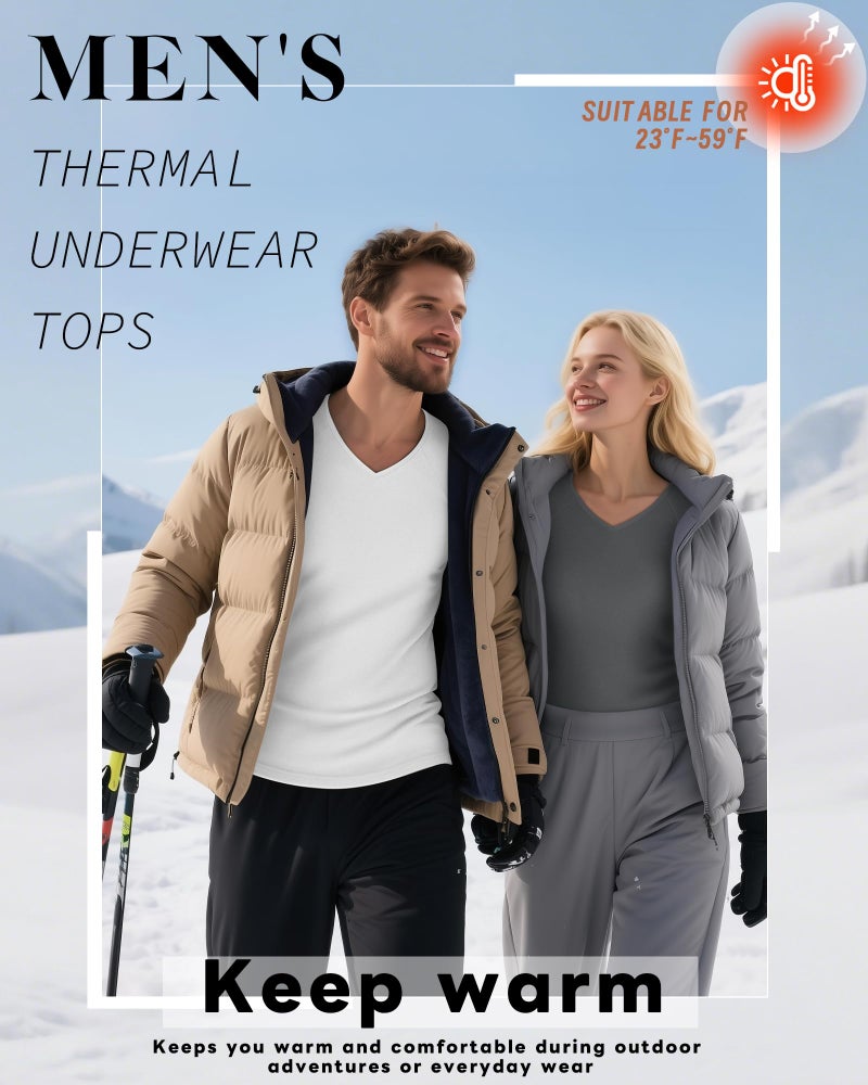 Riyiper 3 Pack Men's Thermal Shirts Long Sleeve Thick T-Shirt V Neck Fleece Undershirts Basic Comfortable Winter Layer Tops(Black, White, Gray,X-Large) - Image 3