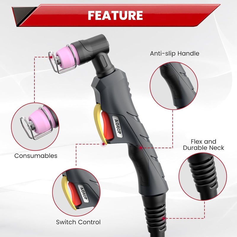 bestarc Pilot Arc Plasma Cutting Torch, AG60P 4 Meters High Frequency Air Plasma Cutting Torch AG60P Suitable for Plasma Cutter BTC500DP, BTC650DP, CUT55P - Image 4