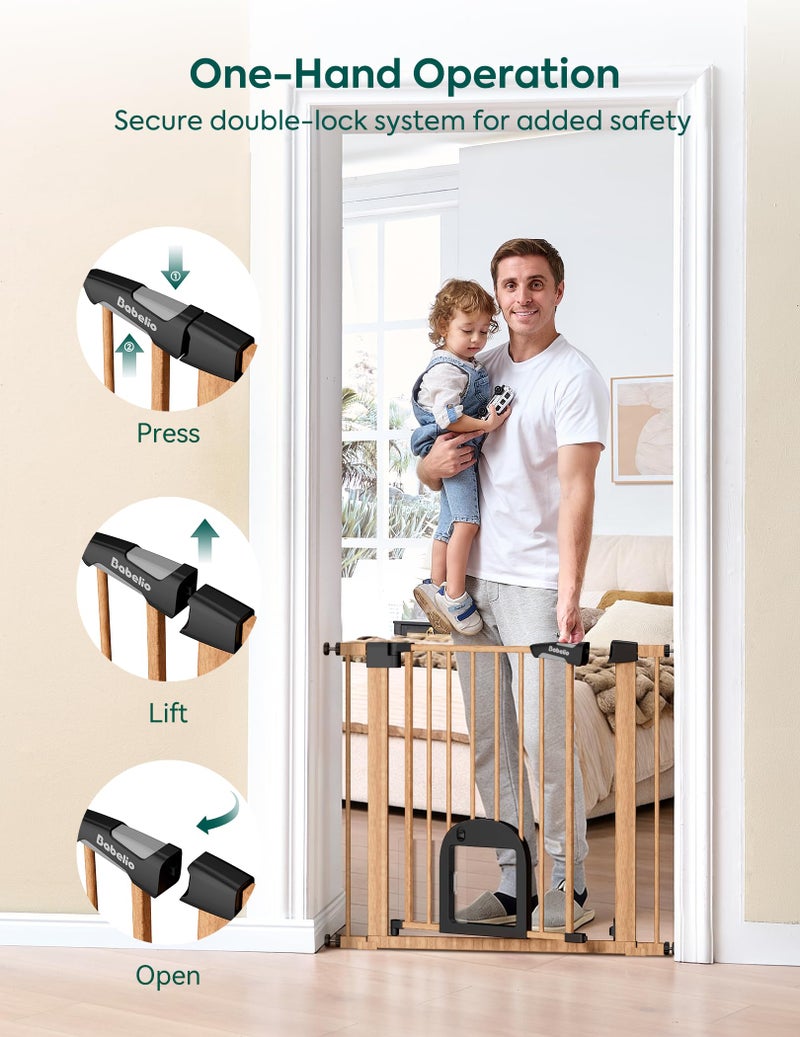 Babelio CatPrivilege â…¢ Baby Gate with Cat Door, 29"-43" Adjustable Brown Wood Pattern Pet Door, 30" Tall Pressure Mounted Safety Gate for Stairs & Doorways, Auto Close,Wall Protectors Included - Image 4
