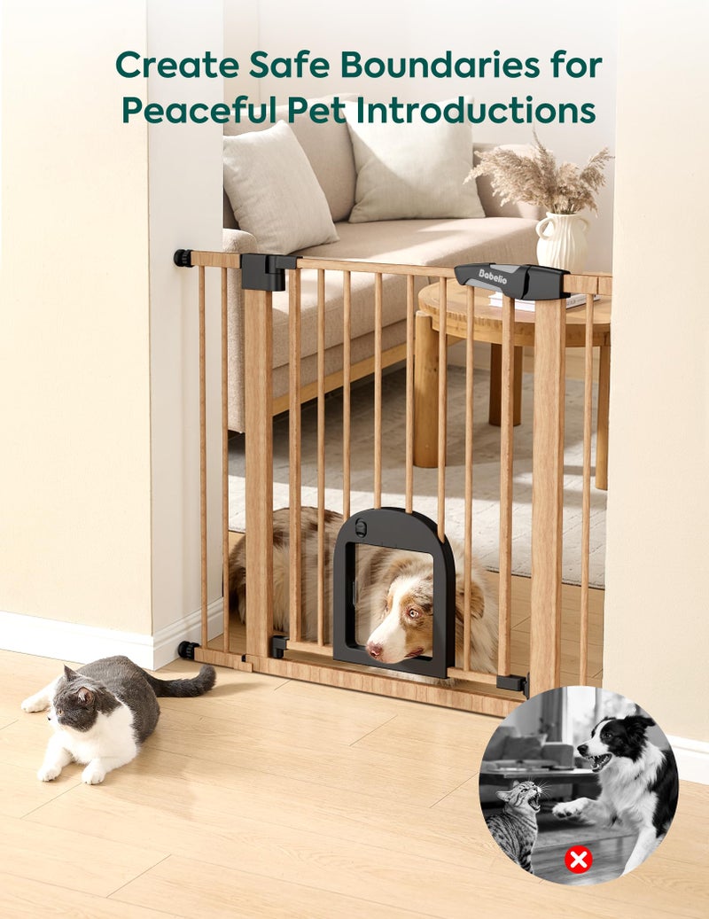 Babelio CatPrivilege â…¢ Baby Gate with Cat Door, 29"-43" Adjustable Brown Wood Pattern Pet Door, 30" Tall Pressure Mounted Safety Gate for Stairs & Doorways, Auto Close,Wall Protectors Included - Image 3