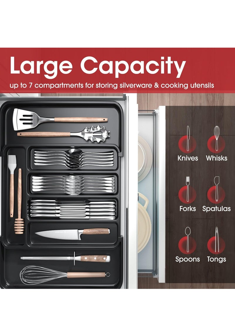 SYOSI Silverware Organizer Expandable Kitchen Drawer Organizer Adjustable Utensil Organizer Cutlery Drawer Organizer for Forks and Knives with Grooved Drawer Dividers for Flatware Kitchen Utensils Black  - Image 3