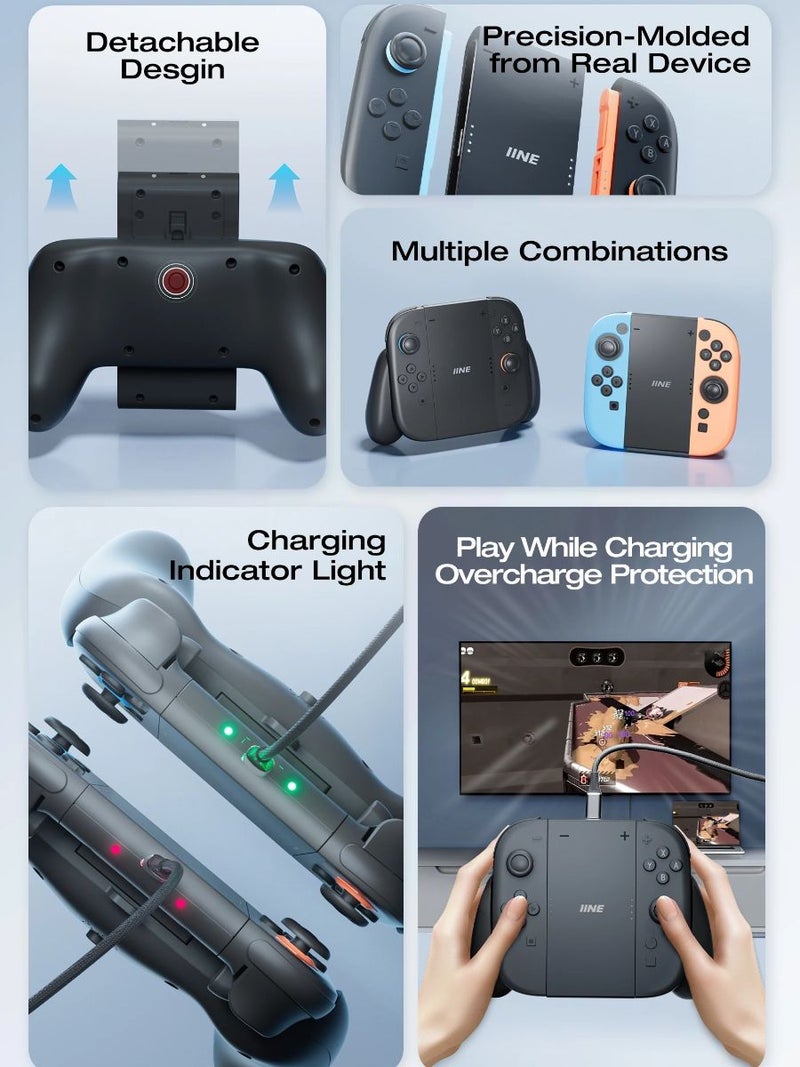 Iine Charging Grip for Switch 2 Joy-Con, Detachable Design with Overcharge Protection, Gaming Grip L1104 - Image 4