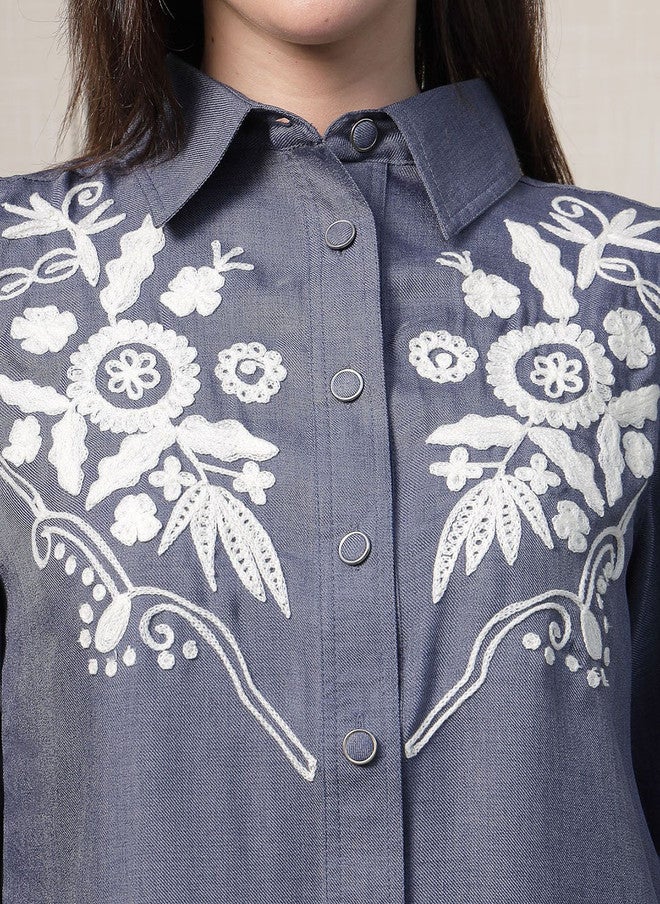 PlusS Floral Embroidered Shirt Collar Co-Ord Set for Women - Image 2