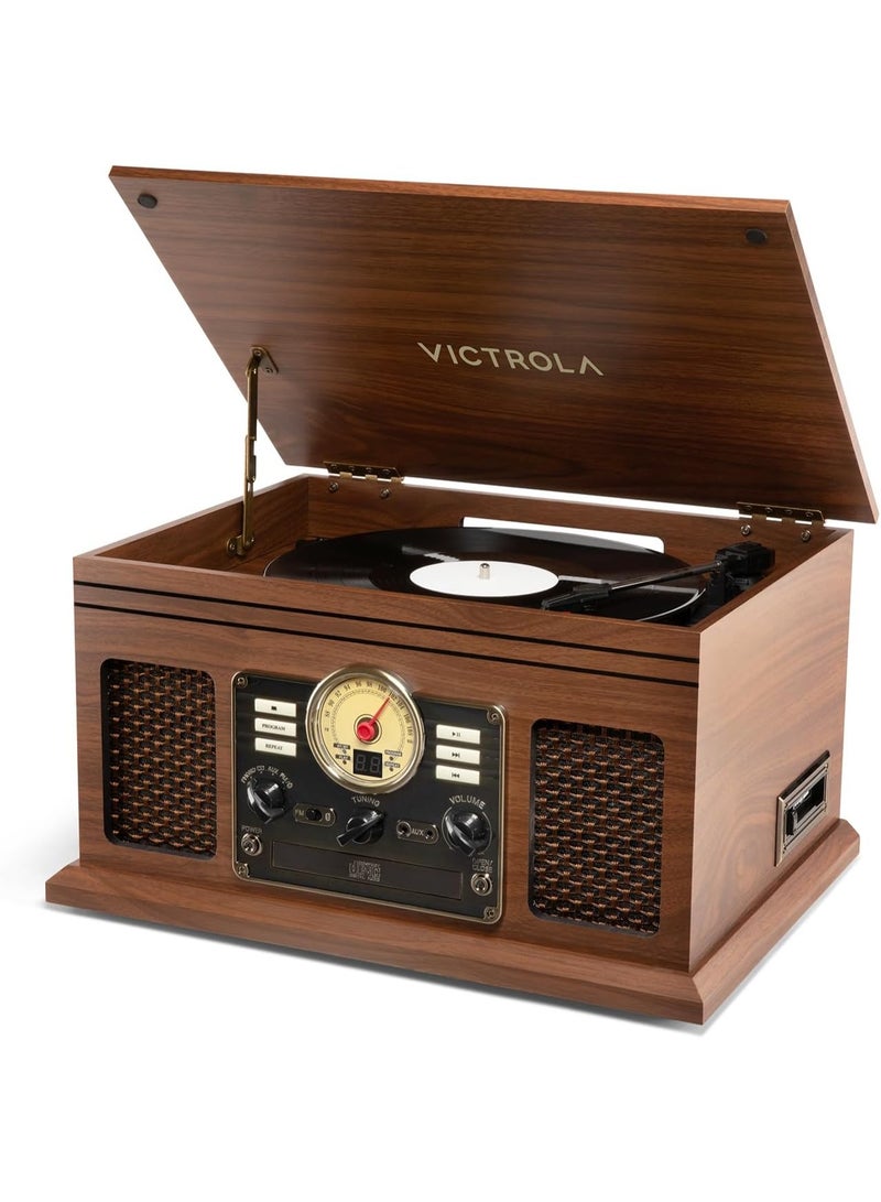 Victrola The Quincy 6 in 1 Music Center Bluetooth Record Player with Built-In Speakers - Walnut - Image 1