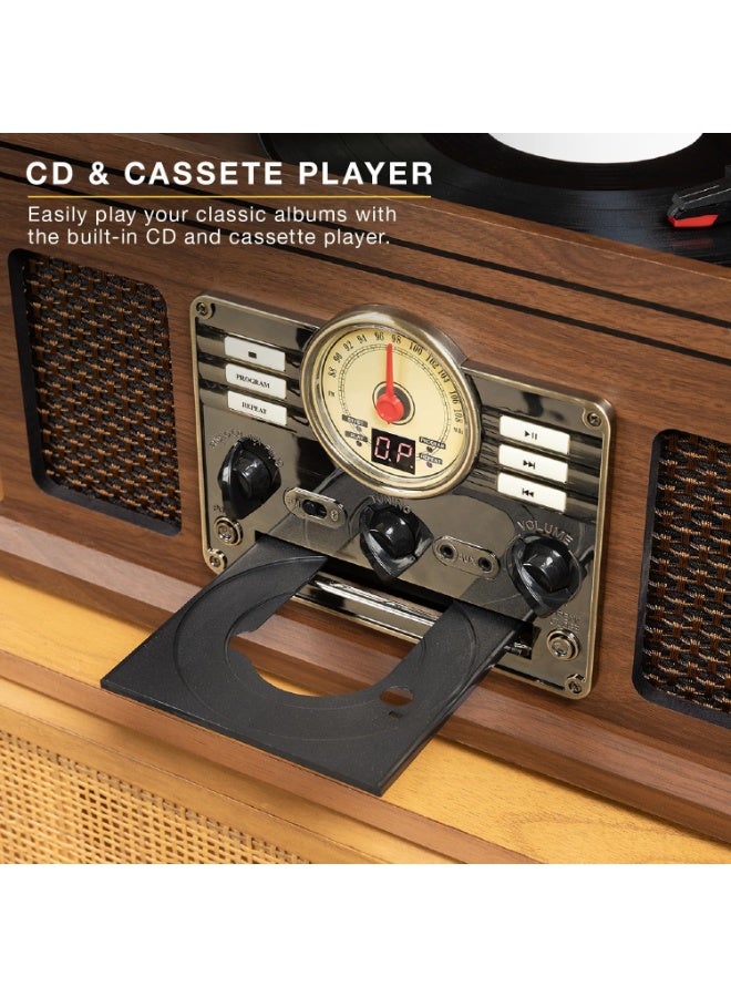 Victrola The Quincy 6 in 1 Music Center Bluetooth Record Player with Built-In Speakers - Walnut - Image 4