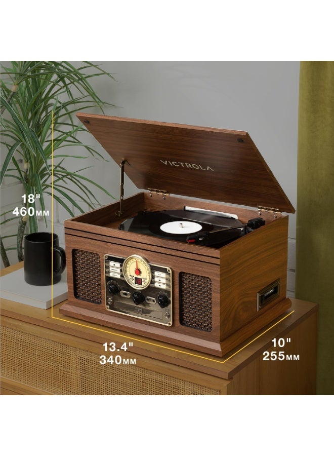Victrola The Quincy 6 in 1 Music Center Bluetooth Record Player with Built-In Speakers - Walnut - Image 2