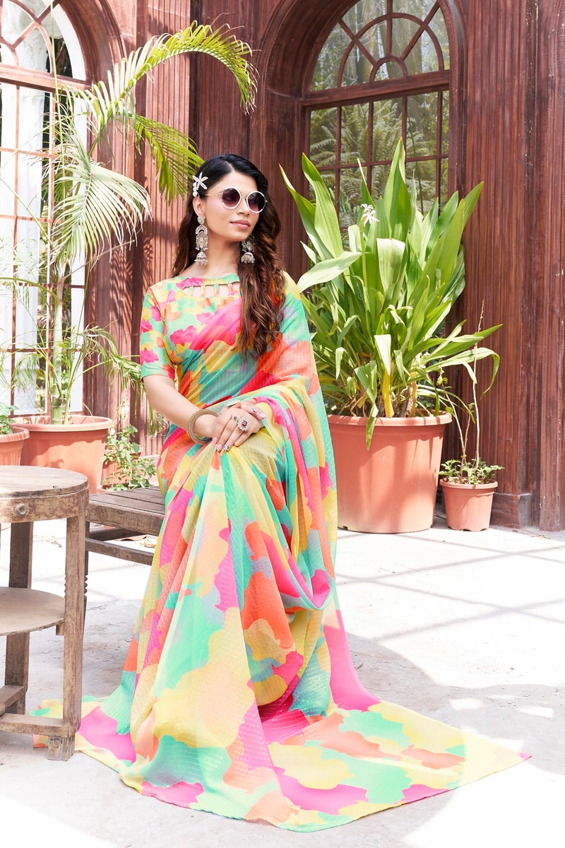 Glory Sarees Women’s Georgette Sequence Digital Print Saree With Blouse Piece (Cocktail111_Multicolor) - Image 2