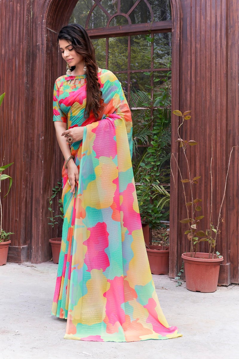 Glory Sarees Women’s Georgette Sequence Digital Print Saree With Blouse Piece (Cocktail111_Multicolor) - Image 4