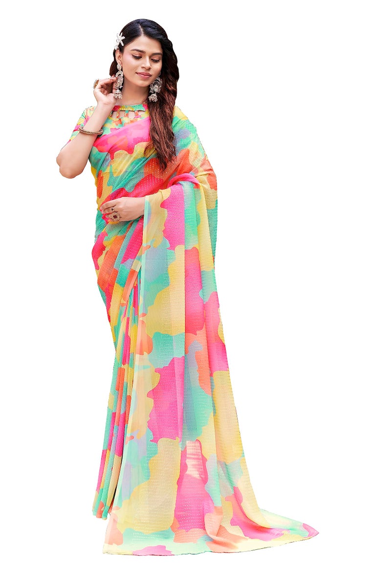Glory Sarees Women’s Georgette Sequence Digital Print Saree With Blouse Piece (Cocktail111_Multicolor) - Image 1