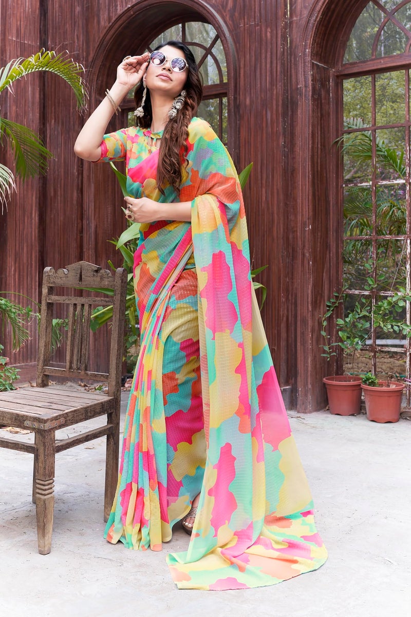 Glory Sarees Women’s Georgette Sequence Digital Print Saree With Blouse Piece (Cocktail111_Multicolor) - Image 3