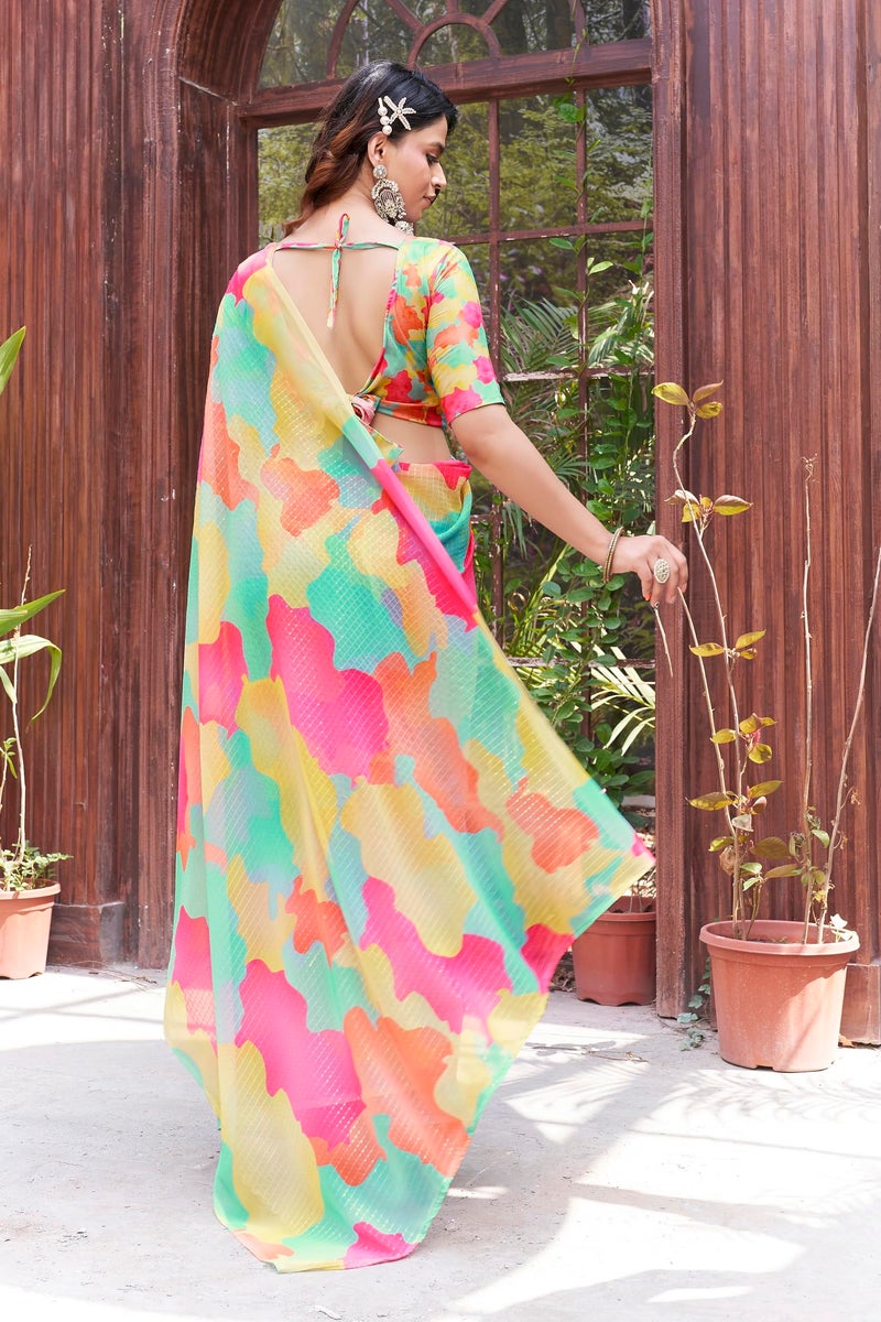 Glory Sarees Women’s Georgette Sequence Digital Print Saree With Blouse Piece (Cocktail111_Multicolor) - Image 5