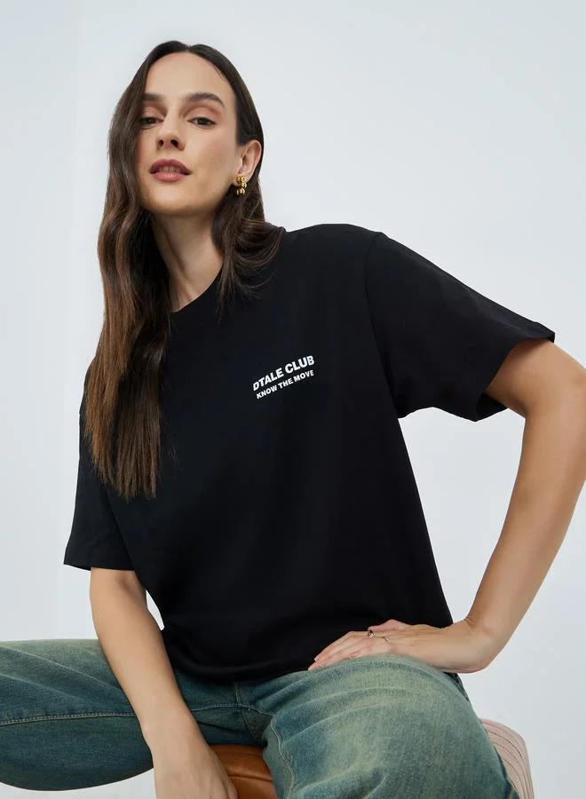 Take Two Black Oversized Cotton T-Shirt with Text Print