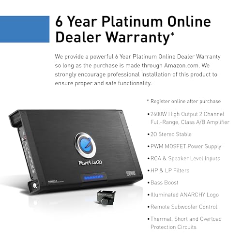 Planet Audio AC2600.2 Anarchy Series 2 Channel Class A/B Car Amplifier - 2600 High Output, 2-8 Ohm Stable, High/Low Level Inputs, High/Low Pass Crossover, Full Range, Hook Up to Subwoofer for Bass - Image 3