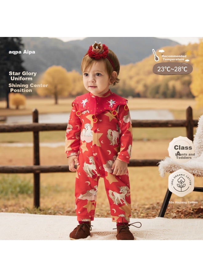 Aqpa [starshine Pony] Baby Romper Spring And Autumn Baby Outfits Clear Sky Blue 90cm - Image 1