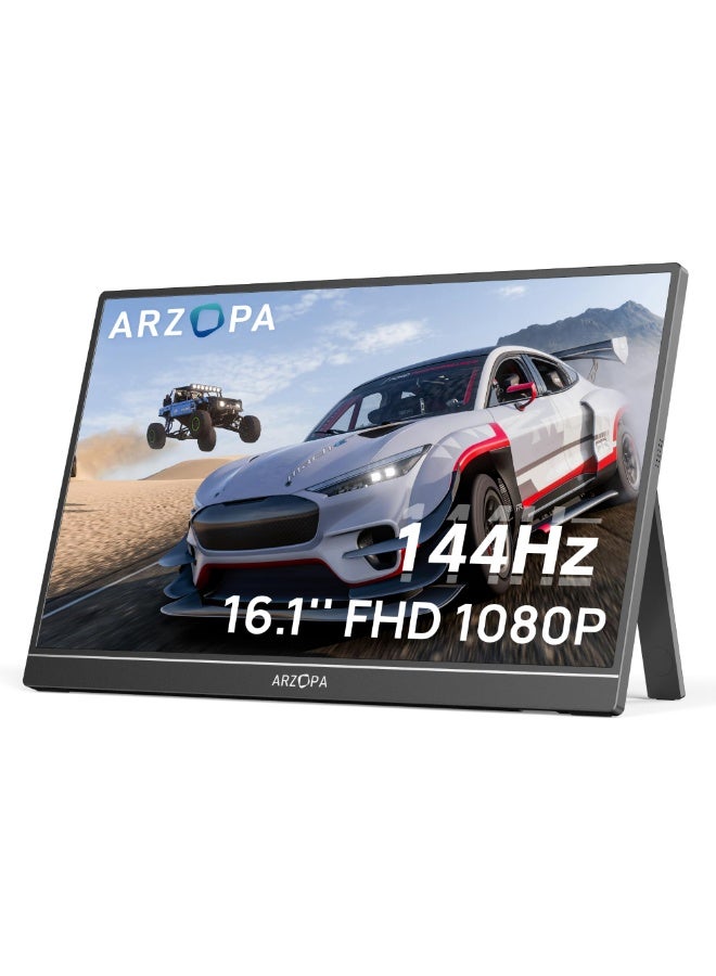 ARZOPA G1 Game MAX 16.1'' 144Hz Portable Gaming Monitor 106% sRGB 1080P FHD Kickstand with HDR Ultra Slim External Second Screen for Laptop PC PS5 Mac Xbox - Image 1