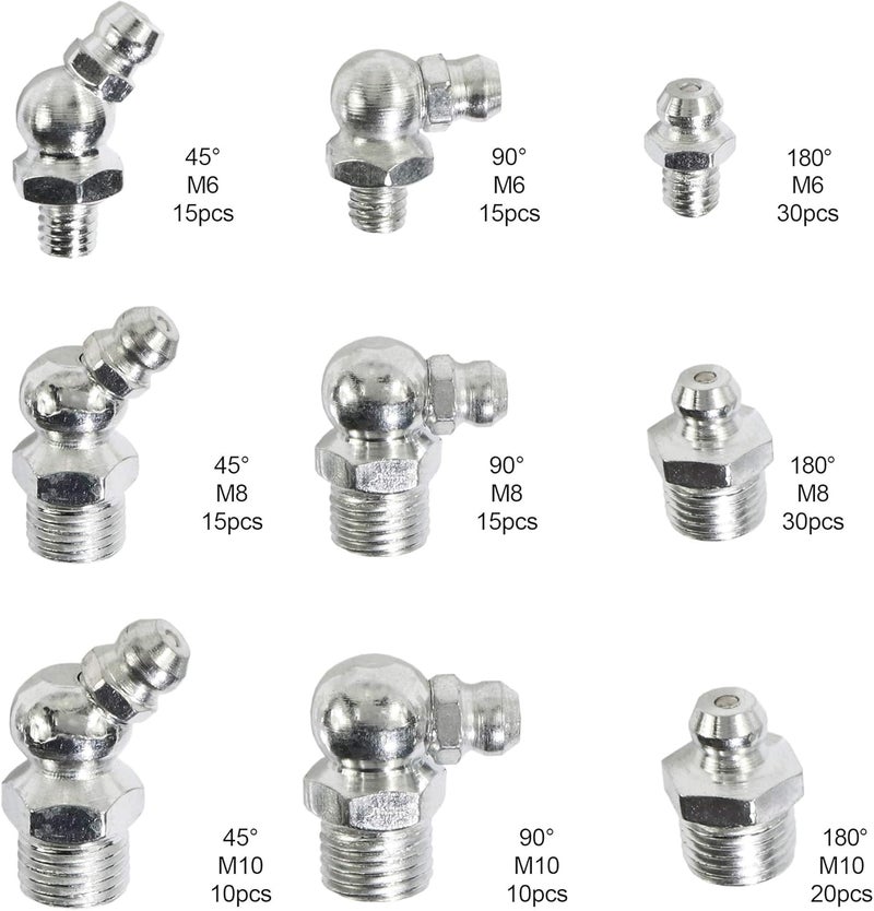 Taxutor 160-Pieces MM Metric Hydraulic Zerk Grease Fitting Assortment Set - M6 M8 M10 - Image 3