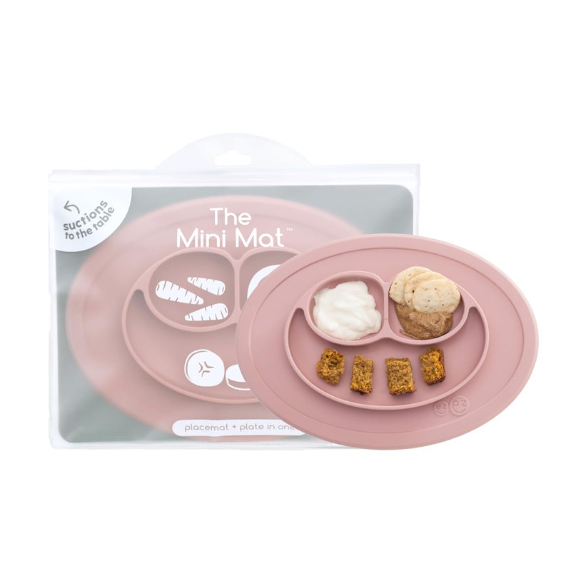 ezpz Mini Mat (Blush) - 6 -12 Months+ - 100% Silicone Suction Placemat + Divided Plate with Three Compartments - Supports Baby-Led Weaning - Designed for Highchair, Table, and Travel - Image 1